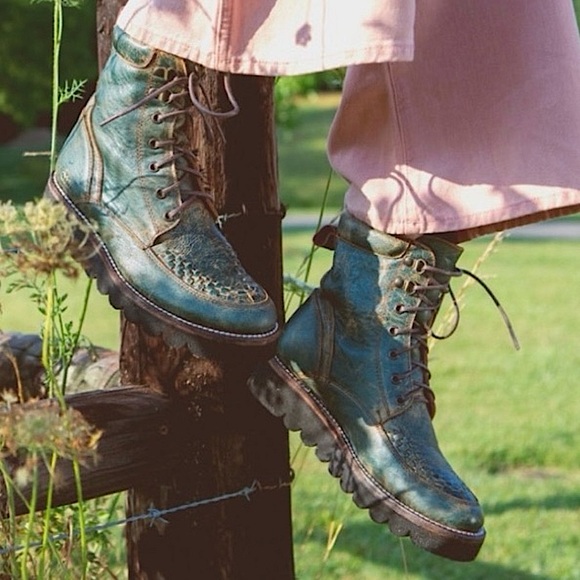 BED STU Boot BED|STU ELISHA II Moto Combat Platform Green Teal Blue Black Size 8 - Picture 6 of 15